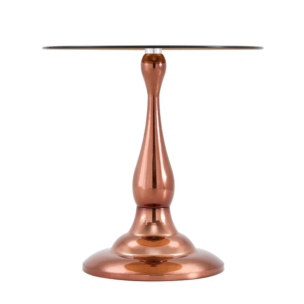 English Elm Small Round Metal Side Table Tempered Glass Top Vintage Industrial Accent for Bedroom Rose Gold W1512P514804
