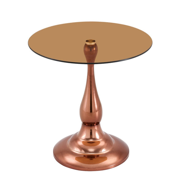 English Elm Small Round Metal Side Table Tempered Glass Top Vintage Industrial Accent for Bedroom Rose Gold W1512P514804