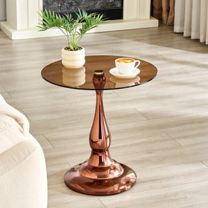 English Elm Small Round Metal Side Table Tempered Glass Top Vintage Industrial Accent for Bedroom Rose Gold W1512P514804