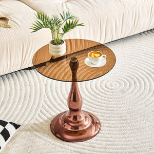 English Elm Small Round Metal Side Table Tempered Glass Top Vintage Industrial Accent for Bedroom Rose Gold W1512P514804