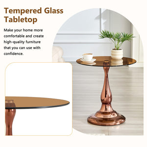 English Elm Small Round Metal Side Table Tempered Glass Top Vintage Industrial Accent for Bedroom Rose Gold W1512P514804