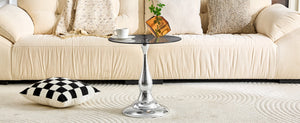 English Elm Small Round Metal Side Table Tempered Glass Top Vintage Industrial Accent for Bedroom Silver W1512P514813