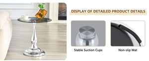 English Elm Small Round Metal Side Table Tempered Glass Top Vintage Industrial Accent for Bedroom Silver W1512P514813