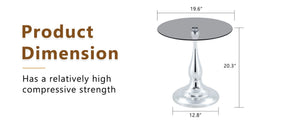 English Elm Small Round Metal Side Table Tempered Glass Top Vintage Industrial Accent for Bedroom Silver W1512P514813