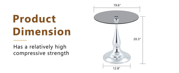 English Elm Small Round Metal Side Table Tempered Glass Top Vintage Industrial Accent for Bedroom Silver W1512P514813