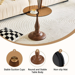 English Elm Small Round Metal Side Table Tempered Glass Top Vintage Industrial Accent for Bedroom Walnut W1512P514818