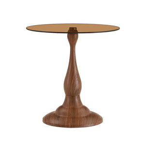 English Elm Small Round Metal Side Table Tempered Glass Top Vintage Industrial Accent for Bedroom Walnut W1512P514818