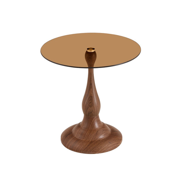English Elm Small Round Metal Side Table Tempered Glass Top Vintage Industrial Accent for Bedroom Walnut W1512P514818