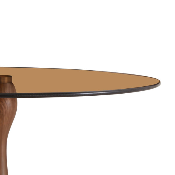 English Elm Small Round Metal Side Table Tempered Glass Top Vintage Industrial Accent for Bedroom Walnut W1512P514818