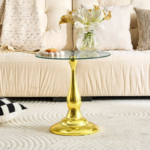 English Elm Small Round Metal Side Table Tempered Glass Top Vintage Industrial Accent for Bedroom Gold W1512P514848