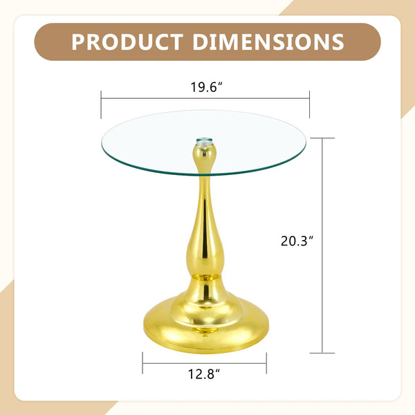 English Elm Small Round Metal Side Table Tempered Glass Top Vintage Industrial Accent for Bedroom Gold W1512P514848