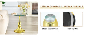 English Elm Small Round Metal Side Table Tempered Glass Top Vintage Industrial Accent for Bedroom Gold W1512P514848