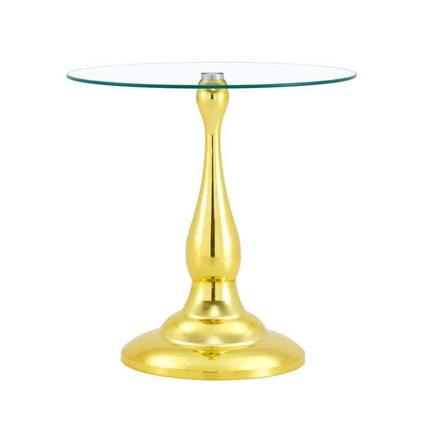 English Elm Small Round Metal Side Table Tempered Glass Top Vintage Industrial Accent for Bedroom Gold W1512P514848