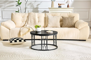 English Elm Black Round MDF Coffee Table Industrial Diamond Openwork Steel Legs Living Room W1512P514881