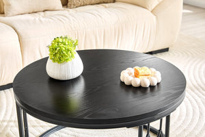 English Elm Black Round MDF Coffee Table Industrial Diamond Openwork Steel Legs Living Room W1512P514881