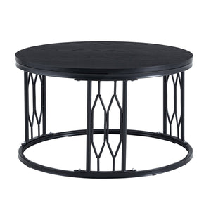 English Elm Black Round MDF Coffee Table Industrial Diamond Openwork Steel Legs Living Room W1512P514881