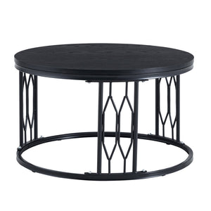 English Elm Black Round MDF Coffee Table Industrial Diamond Openwork Steel Legs Living Room W1512P514881