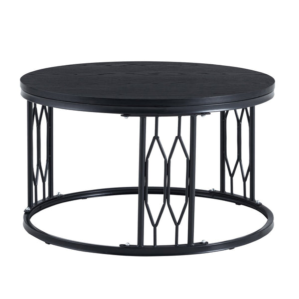 English Elm Black Round MDF Coffee Table Industrial Diamond Openwork Steel Legs Living Room W1512P514881