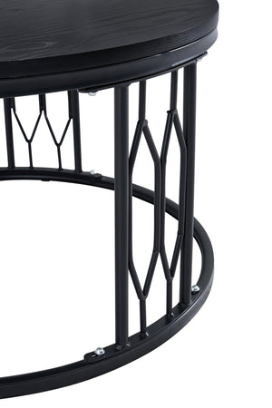 English Elm Black Round MDF Coffee Table Industrial Diamond Openwork Steel Legs Living Room W1512P514881