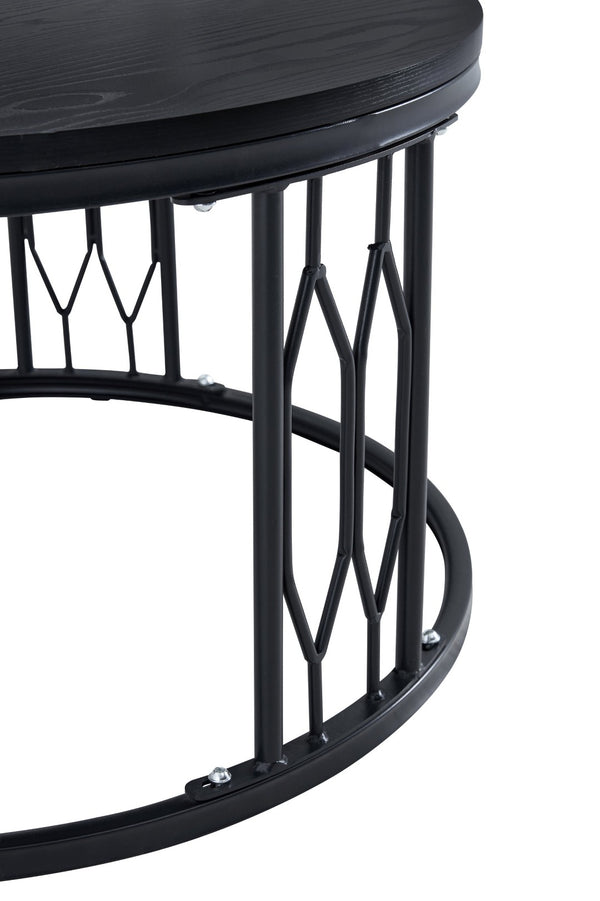 English Elm Black Round MDF Coffee Table Industrial Diamond Openwork Steel Legs Living Room W1512P514881