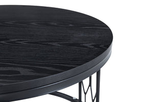 English Elm Black Round MDF Coffee Table Industrial Diamond Openwork Steel Legs Living Room W1512P514881