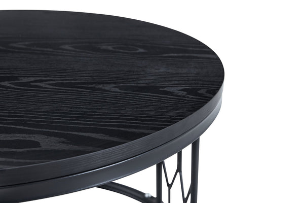 English Elm Black Round MDF Coffee Table Industrial Diamond Openwork Steel Legs Living Room W1512P514881