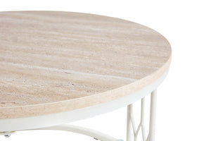 English Elm Round Faux Travertine MDF Coffee Table with Openwork Metal Legs for Living Room W1512P514899