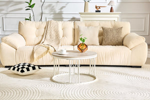 English Elm Round Faux Travertine MDF Coffee Table with Openwork Metal Legs for Living Room W1512P514899