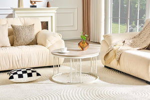 English Elm Round Faux Travertine MDF Coffee Table with Openwork Metal Legs for Living Room W1512P514899