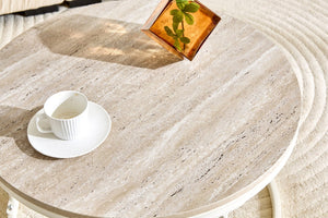 English Elm Round Faux Travertine MDF Coffee Table with Openwork Metal Legs for Living Room W1512P514899