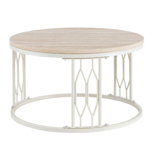 English Elm Round Faux Travertine MDF Coffee Table with Openwork Metal Legs for Living Room W1512P514899