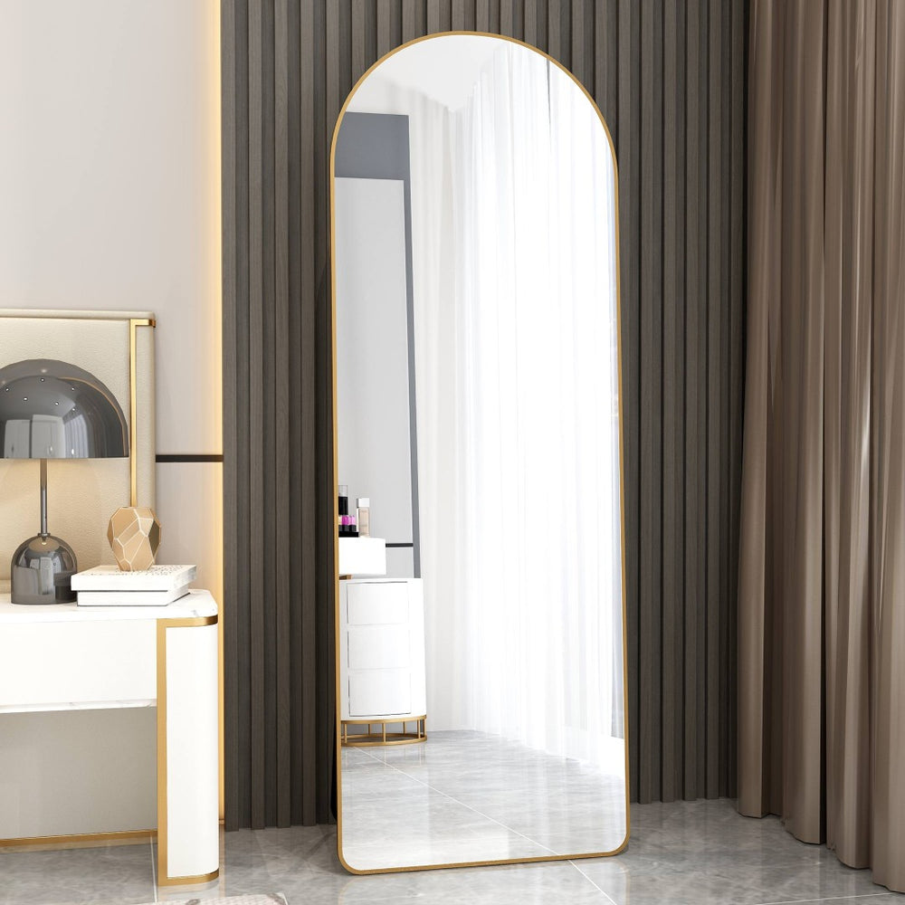 English Elm The Gold Arch Full Length Leaning Mirror Aluminum Frame for Bedroom or Entryway W1512P515033