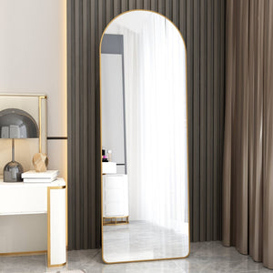 English Elm The Gold Arch Full Length Leaning Mirror Aluminum Frame for Bedroom or Entryway W1512P515033