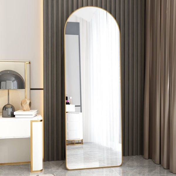 English Elm The Gold Arch Full Length Leaning Mirror Aluminum Frame for Bedroom or Entryway W1512P515033