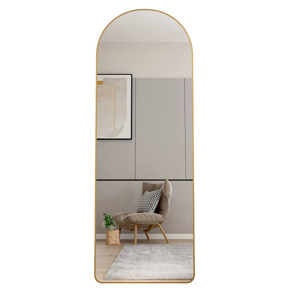 English Elm The Gold Arch Full Length Leaning Mirror Aluminum Frame for Bedroom or Entryway W1512P515033