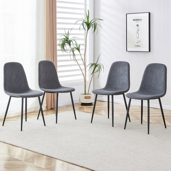 English Elm A Set of Four Linen Upholstered Dining Chairs with Foam Cushions and Matte Metal Legs W1512P515038