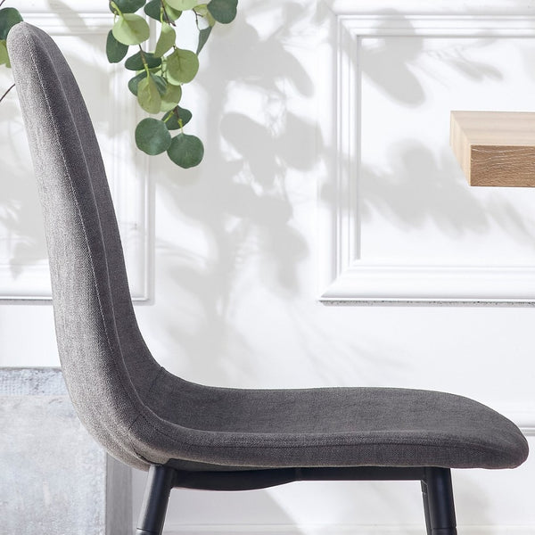 English Elm A Set of Four Linen Upholstered Dining Chairs with Foam Cushions and Matte Metal Legs W1512P515038