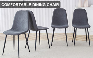 English Elm A Set of Four Linen Upholstered Dining Chairs with Foam Cushions and Matte Metal Legs W1512P515038