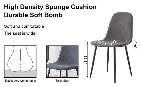 English Elm A Set of Four Linen Upholstered Dining Chairs with Foam Cushions and Matte Metal Legs W1512P515038