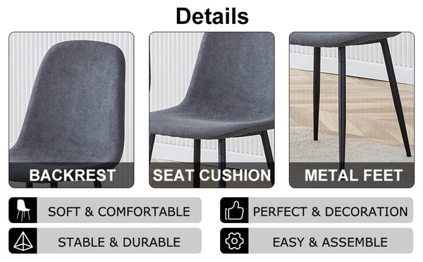 English Elm A Set of Four Linen Upholstered Dining Chairs with Foam Cushions and Matte Metal Legs W1512P515038