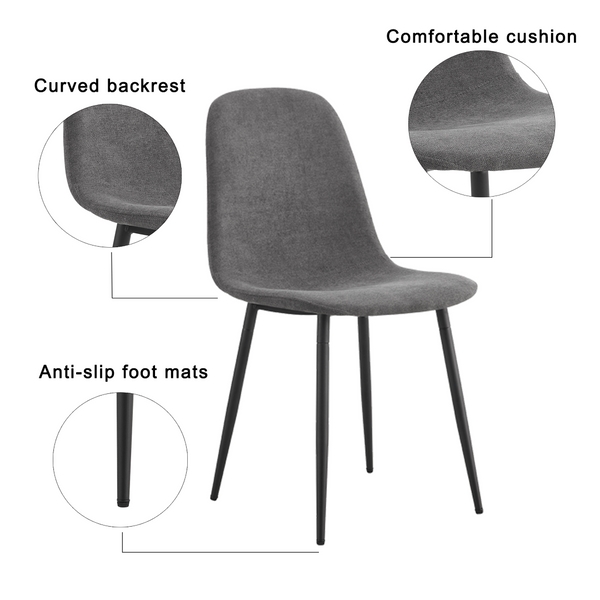 English Elm A Set of Four Linen Upholstered Dining Chairs with Foam Cushions and Matte Metal Legs W1512P515038