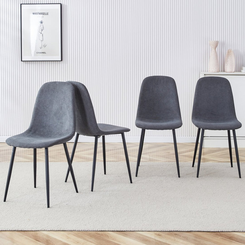 English Elm A Set of Four Linen Upholstered Dining Chairs with Foam Cushions and Matte Metal Legs W1512P515038