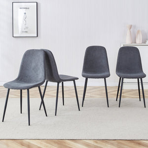 English Elm A Set of Four Linen Upholstered Dining Chairs with Foam Cushions and Matte Metal Legs W1512P515038