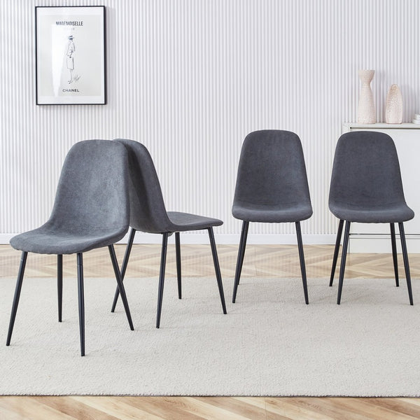 English Elm A Set of Four Linen Upholstered Dining Chairs with Foam Cushions and Matte Metal Legs W1512P515038