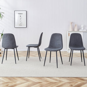 English Elm A Set of Four Linen Upholstered Dining Chairs with Foam Cushions and Matte Metal Legs W1512P515038