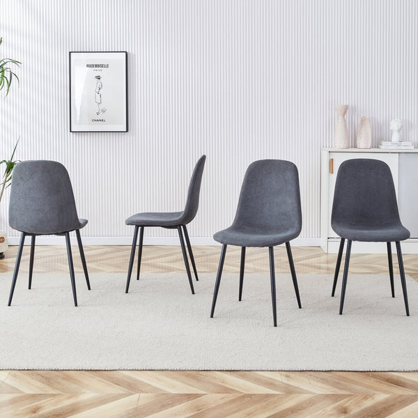 English Elm A Set of Four Linen Upholstered Dining Chairs with Foam Cushions and Matte Metal Legs W1512P515038