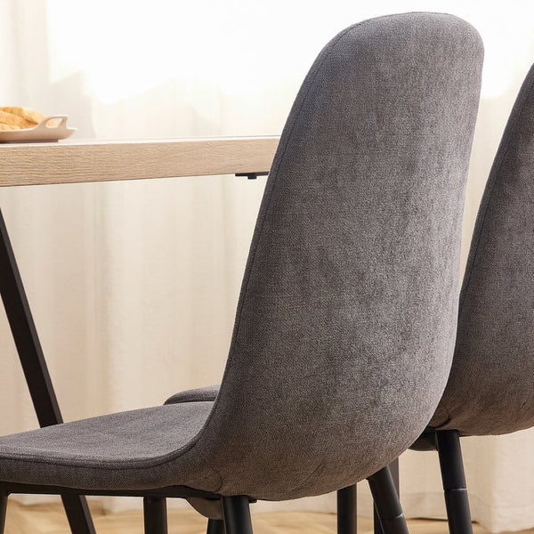 English Elm A Set of Four Linen Upholstered Dining Chairs with Foam Cushions and Matte Metal Legs W1512P515038