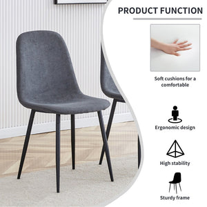 English Elm A Set of Four Linen Upholstered Dining Chairs with Foam Cushions and Matte Metal Legs W1512P515038