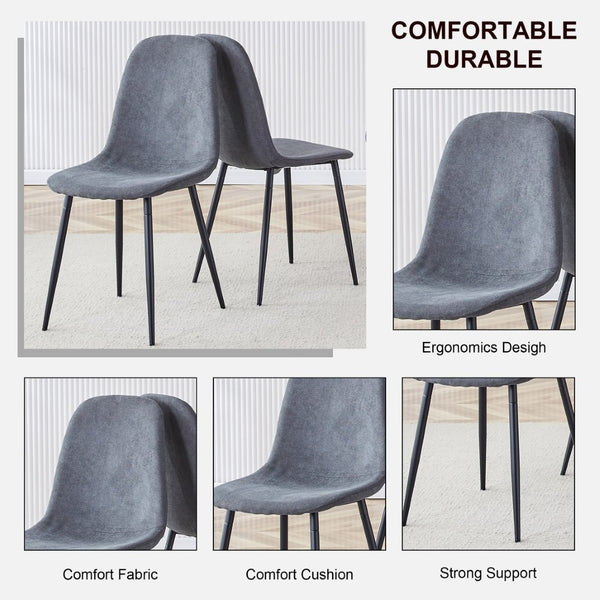 English Elm A Set of Four Linen Upholstered Dining Chairs with Foam Cushions and Matte Metal Legs W1512P515038