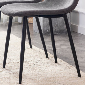 English Elm A Set of Four Linen Upholstered Dining Chairs with Foam Cushions and Matte Metal Legs W1512P515038